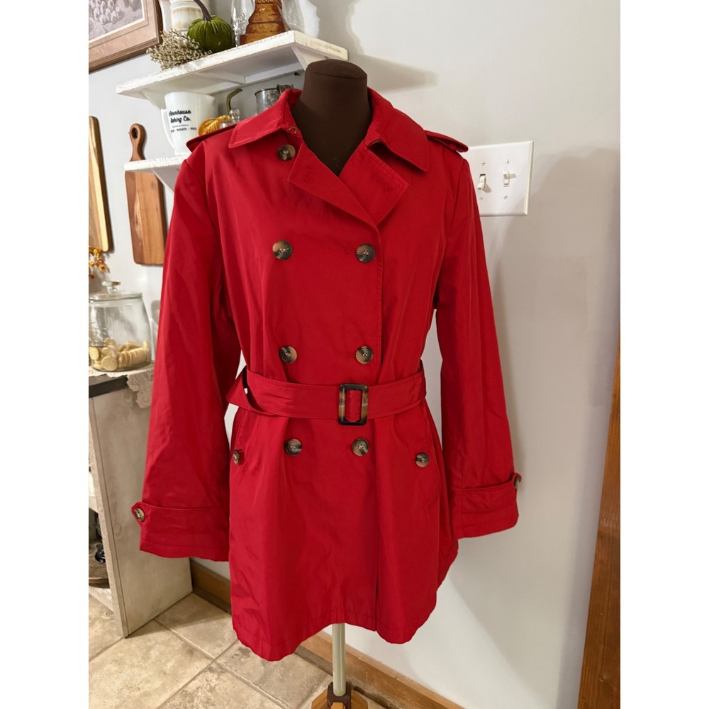 Lauren Ralph Lauren Trench Coat womens XL Red Double Breasted Belted Jacket